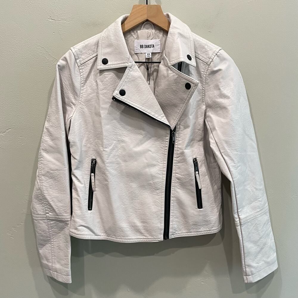 NWT BB Dakota Faux Leather Moto Jacket in Bone - Size: XS